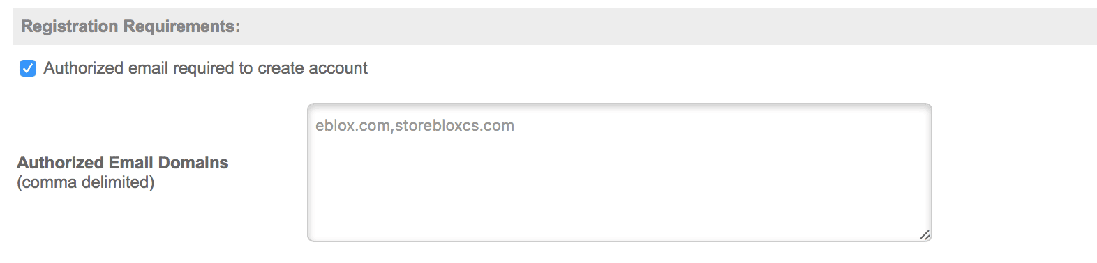 Controlling registration in a storeBlox CS Company Store with email domains