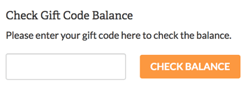 Gift certificate balance check screenshot