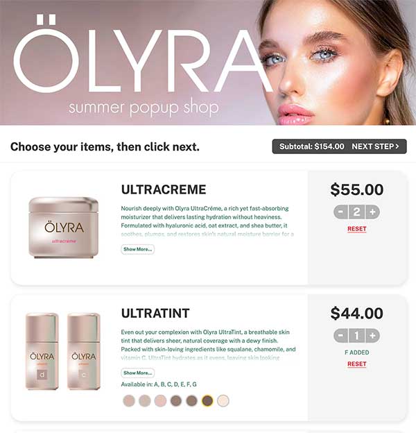 Olyra popup store demo screenshot