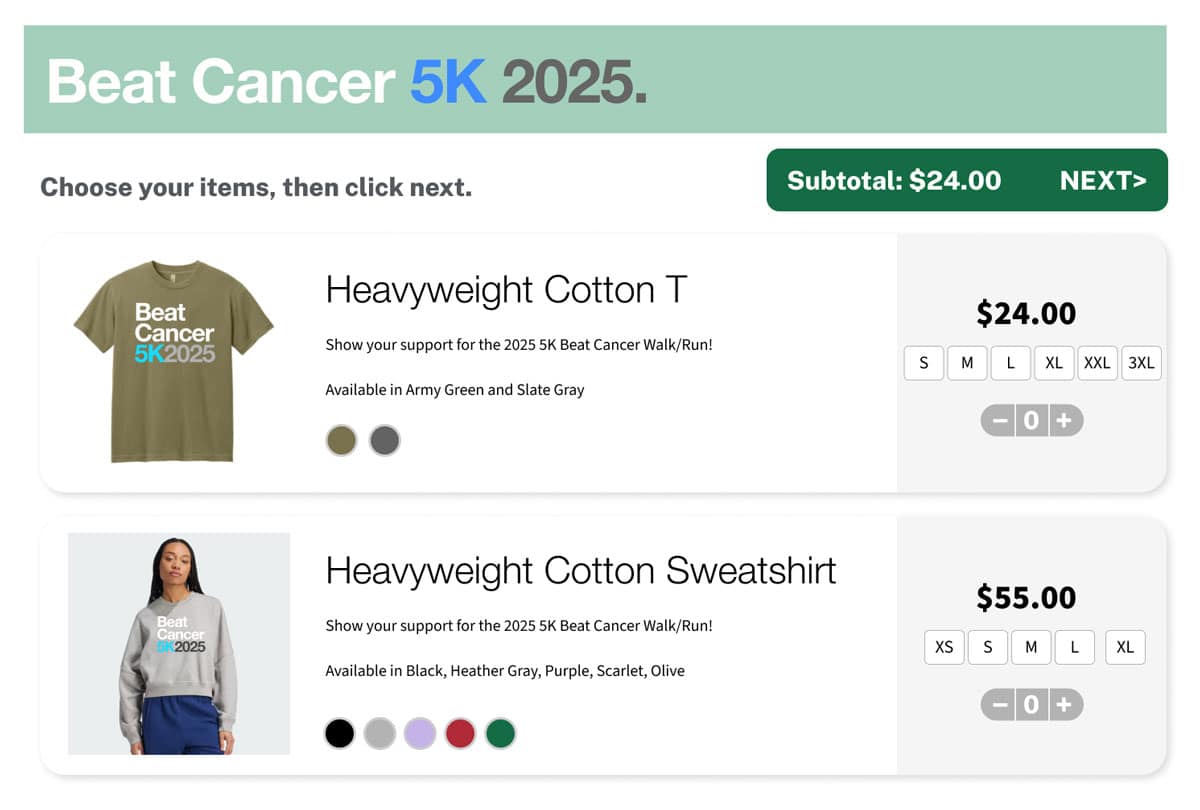 Screenshot of popup store fundraiser