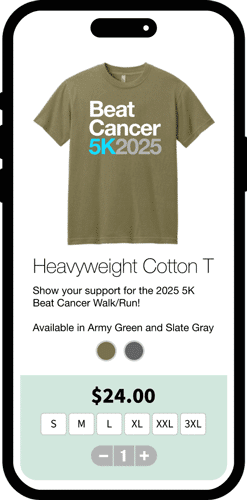 Screenshot of fundraising popup store product - t-shirt